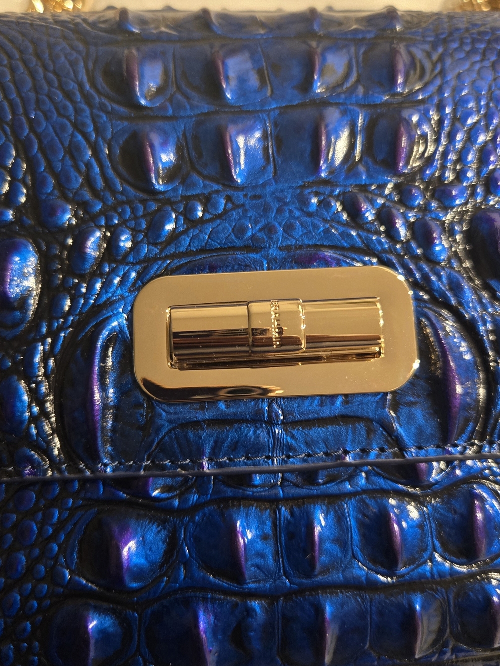 Brahmin Blue Croc-Embossed Leather Crossbody Bag with Gold Chain Rachel Neptune - Picture 4 of 8